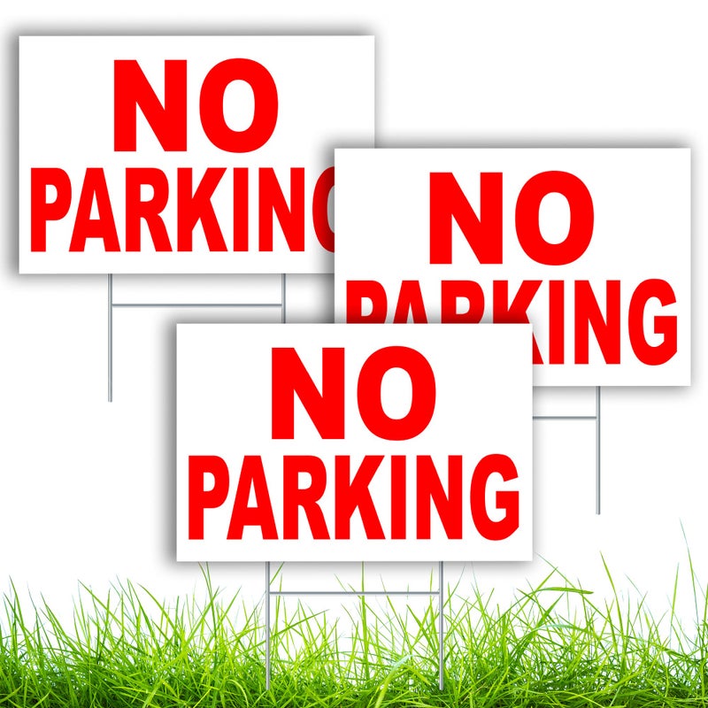 DIMARONGTON 3 PC No Parking Signs with Stakes - 8x12 Coroplast No Parking on Grass Sign - Keep Off Grass Sign - No Parking Signs with Stand - Image 1